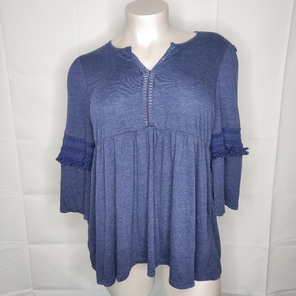 Weekend Suzanne Betro Navy Blue Crochet Top Sz 2X